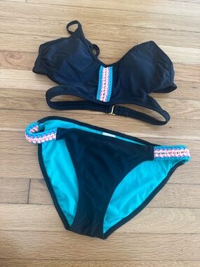 Xhilaration Swim Black & Teal 2 Piece Bikini